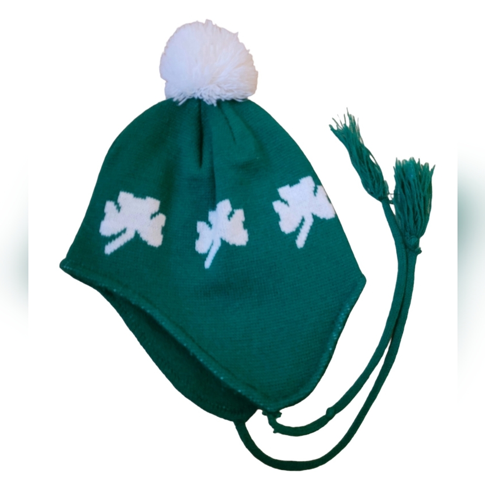 Vintage St. Patrick's Day Shamrock Irish knit ear flap winter hat